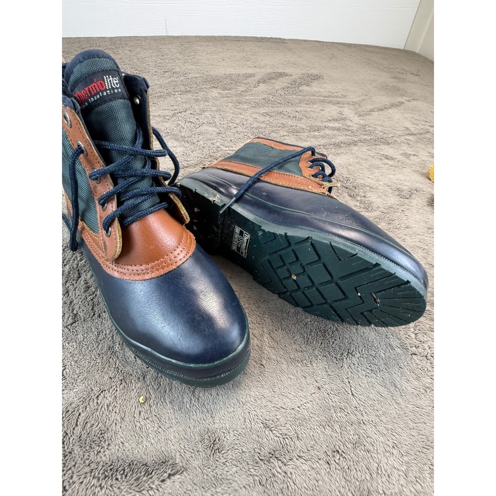 Thermolite Insulated Duck Boots Navy Blue Brown Leather Green Canvas Rain Snow